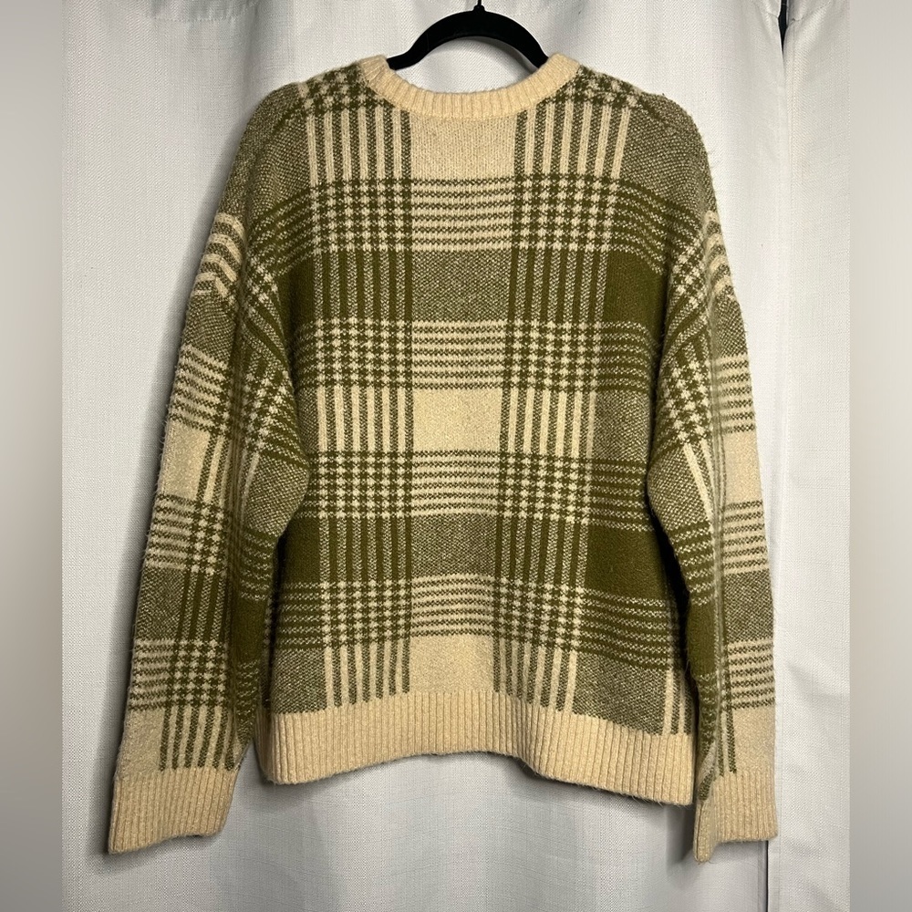 Oak + Fort Olive Green Plaid Crew Neck Sweater Small - Picture 2 of 6